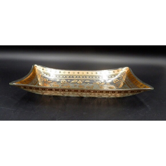 Georges Briard Persian Garden Bent Edge Gold Serving Tray Plate 11 Inch MCM - Picture 5 of 9